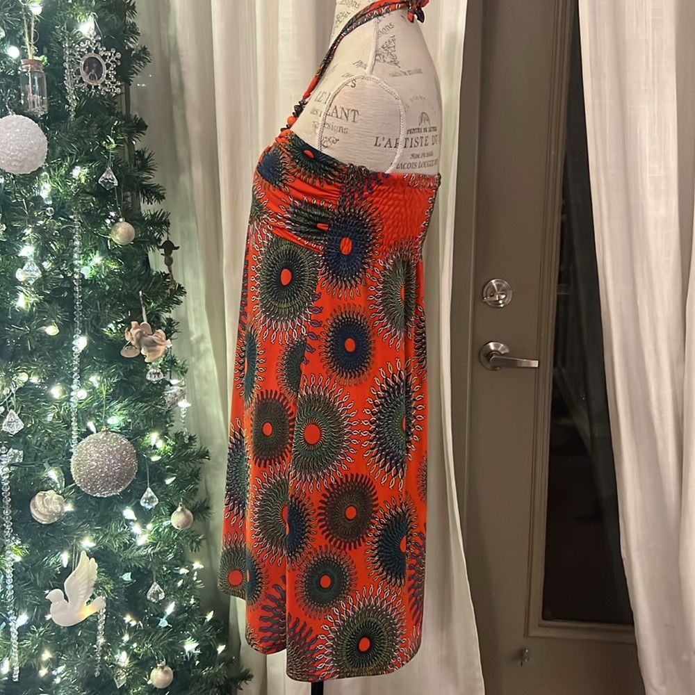 Orange colorful halter top beach summer vacation coverup dress Medium/Large - Picture 6 of 7